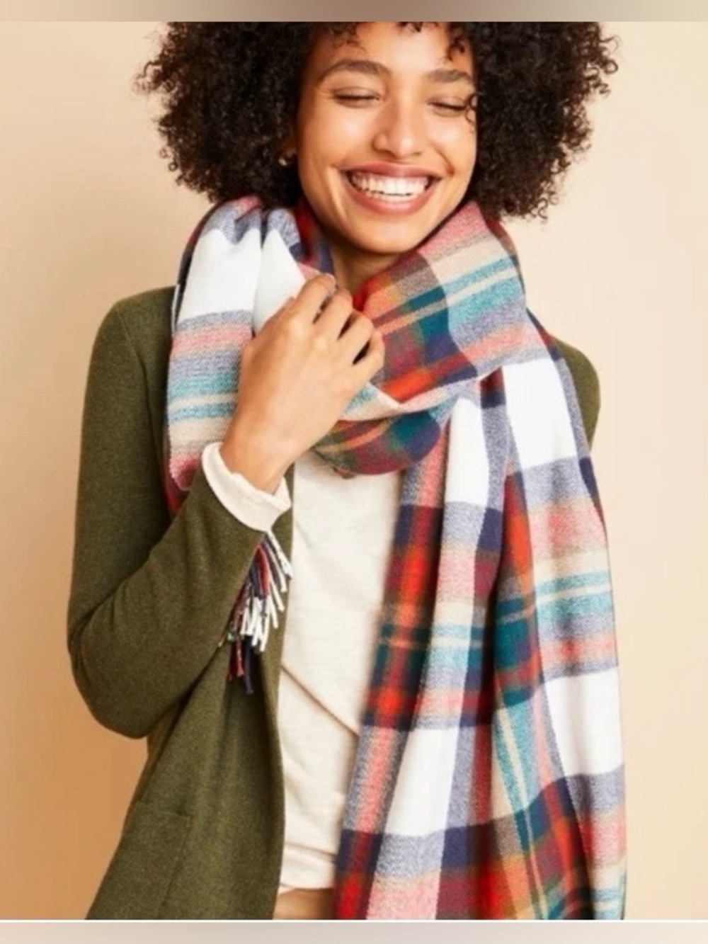 J Crew Plaid Fringe Throw Scarf in Multicolor